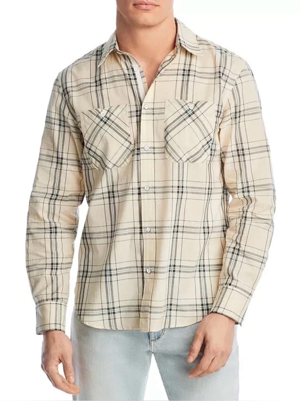 Rag & Bone Cream Plaid Long Sleeve Gus Shirt